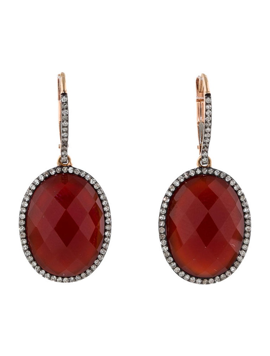 0--14k Rose Gold 17.50ct Agate and Diamond Earrings, 14k Rose Gold 17.50ct Agate and Diamond Earrings