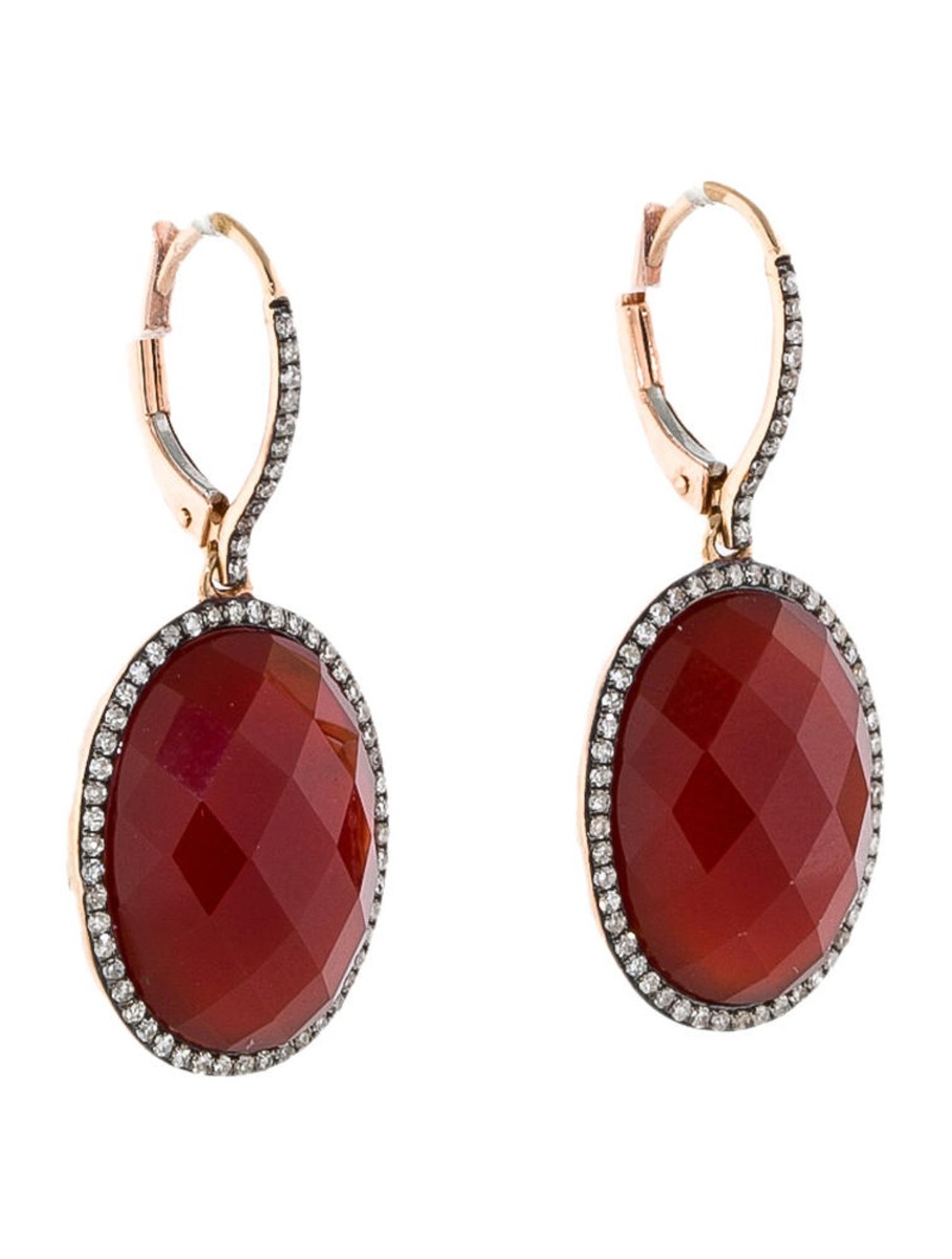 1--14k Rose Gold 17.50ct Agate and Diamond Earrings, 14k Rose Gold 17.50ct Agate and Diamond Earrings