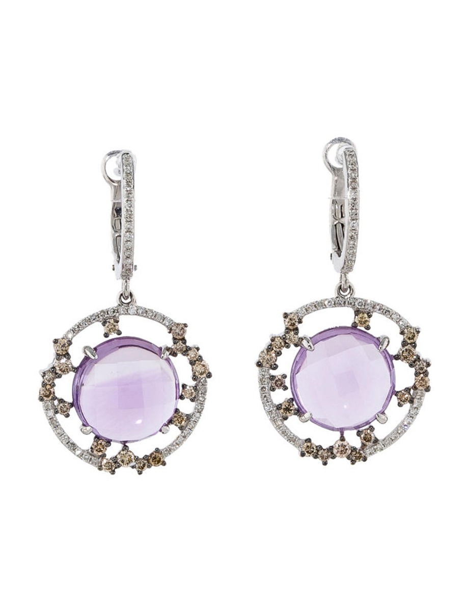 0--14k White Gold 7.61ctw Amethyst and Diamond Earrings, 14k White Gold 7.61ctw Amethyst and Diamond Earrings