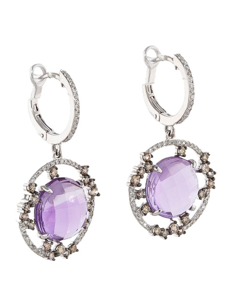 1--14k White Gold 7.61ctw Amethyst and Diamond Earrings, 14k White Gold 7.61ctw Amethyst and Diamond Earrings