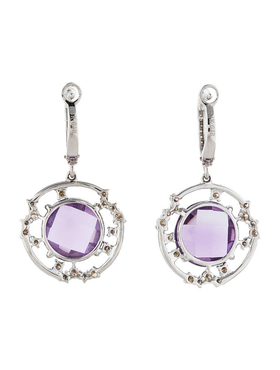 14k White Gold 7.61ctw Amethyst and Diamond Earrings