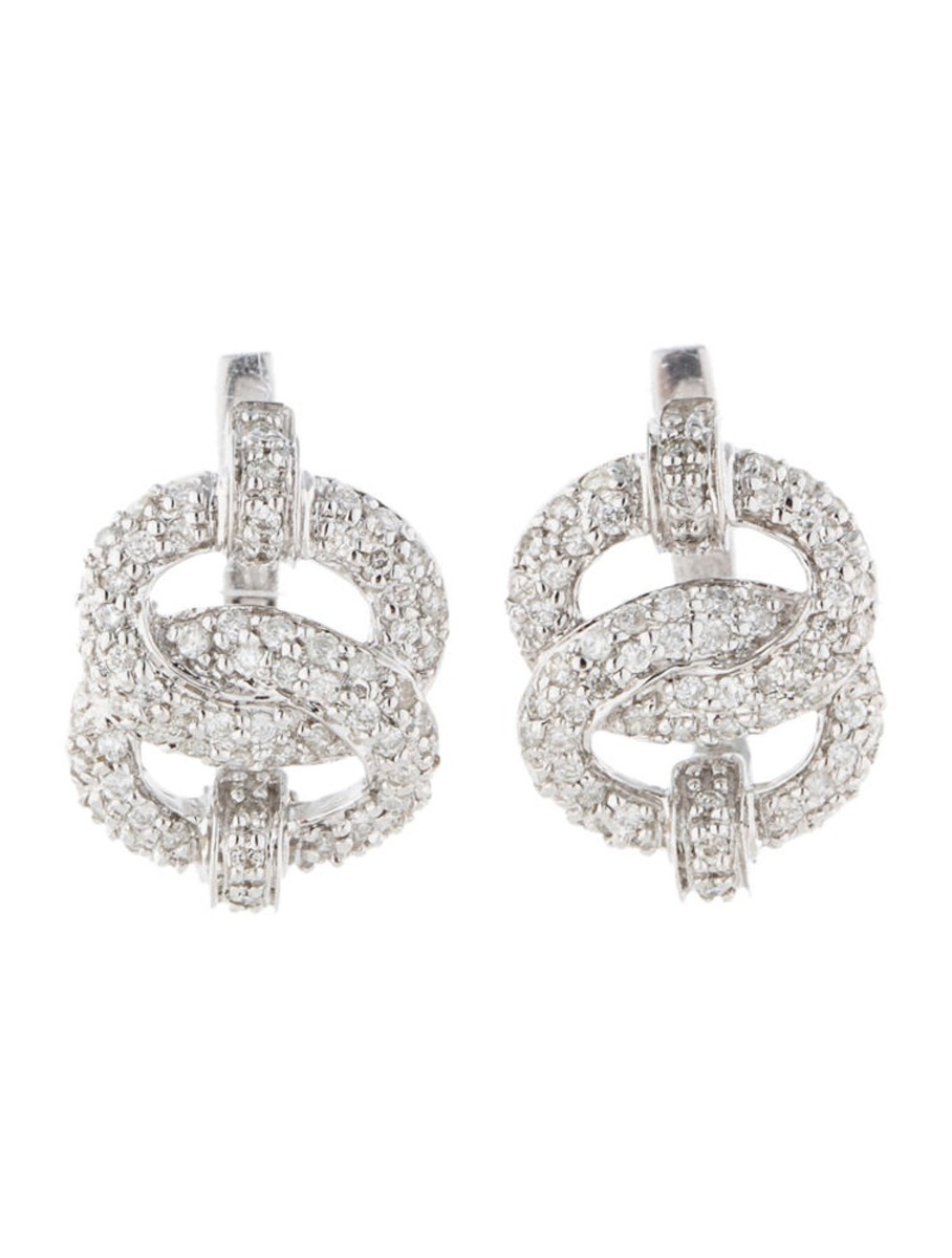 0--14k White Gold Interlocking Diamond Earrings, 14k White Gold Interlocking Diamond Earrings