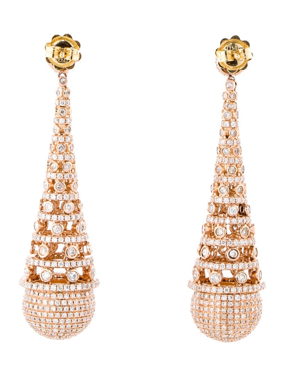 18k Rose Gold Tapered Drop Diamond Earrings