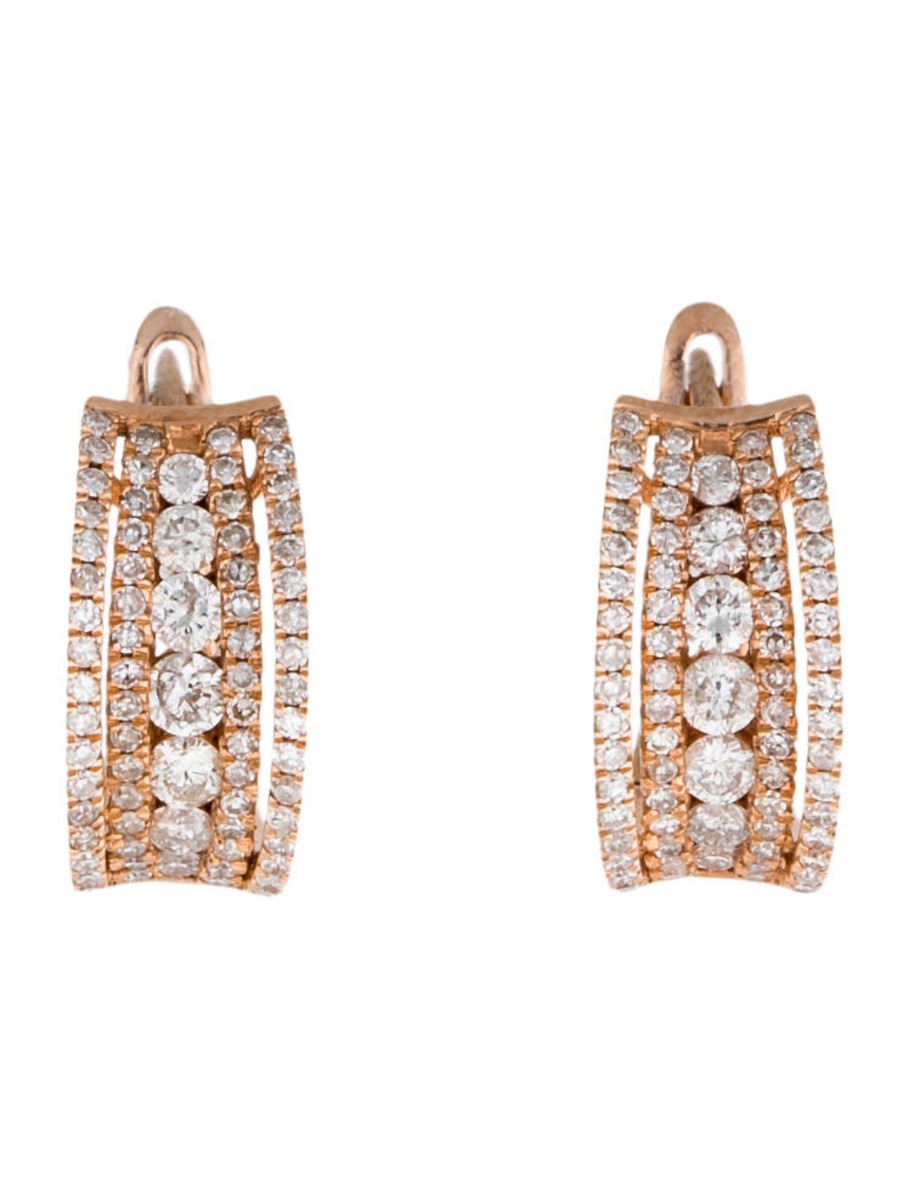 0--18k Rose Gold Diamond Huggie Earrings, 18k Rose Gold Diamond Huggie Earrings