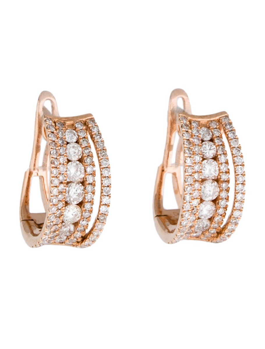 1--18k Rose Gold Diamond Huggie Earrings, 18k Rose Gold Diamond Huggie Earrings