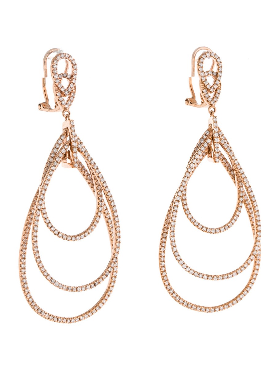 1--18k Rose Gold Multi-Layer Diamond Earrings, 18k Rose Gold Multi-Layer Diamond Earrings