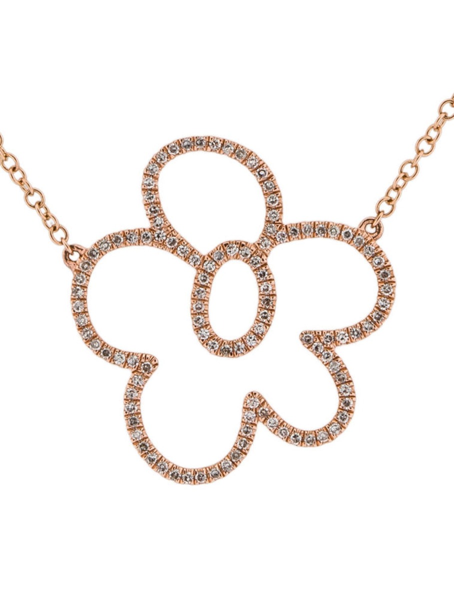 14K Rose Gold Rounded Flower Diamond Necklace