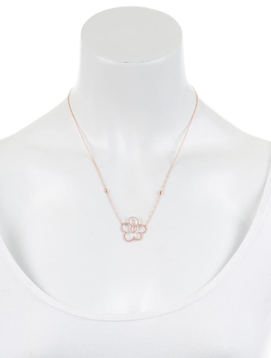 14K Rose Gold Rounded Flower Diamond Necklace