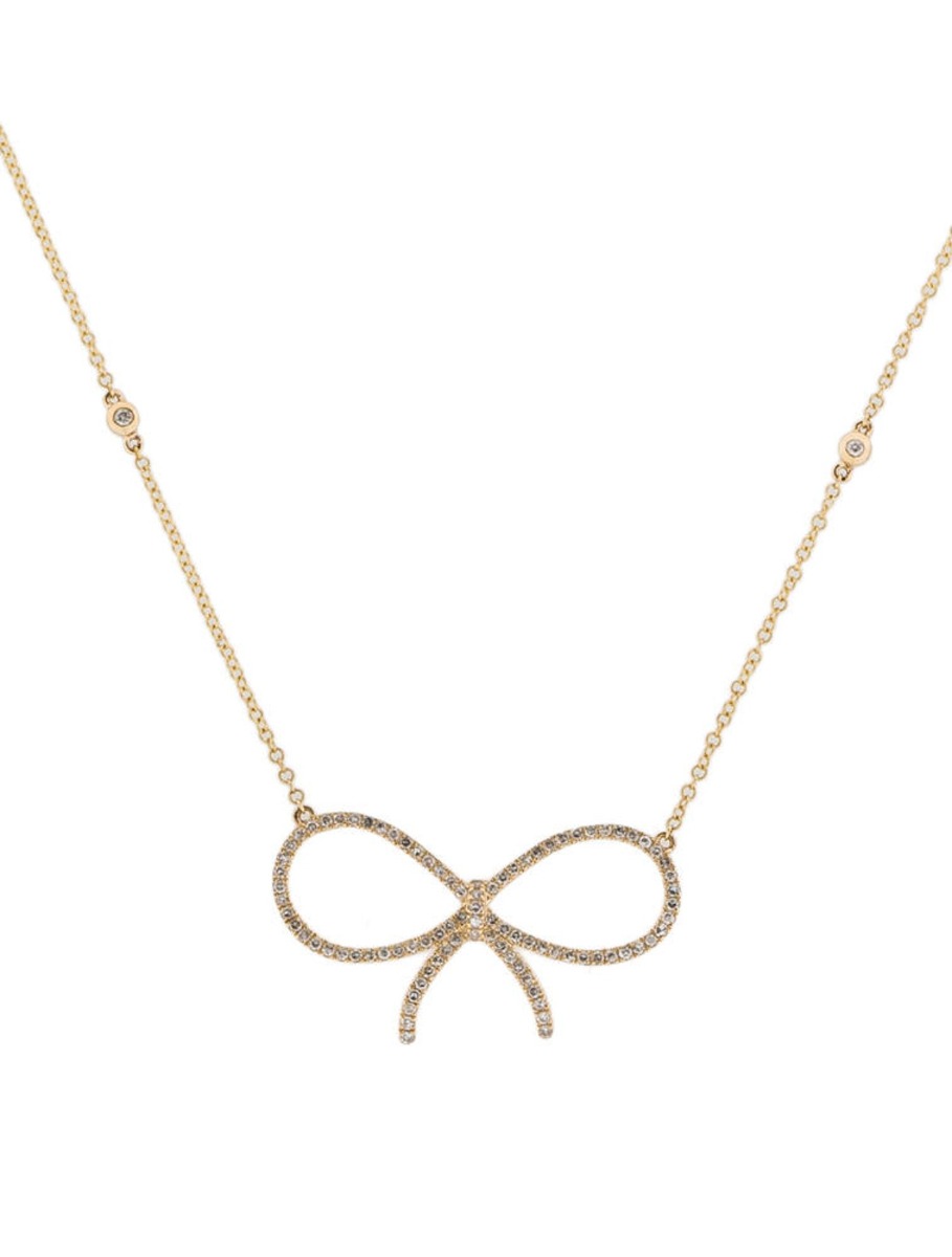 0--14k Yellow Gold Diamond Bow Necklace , 14k Yellow Gold Diamond Bow Necklace 