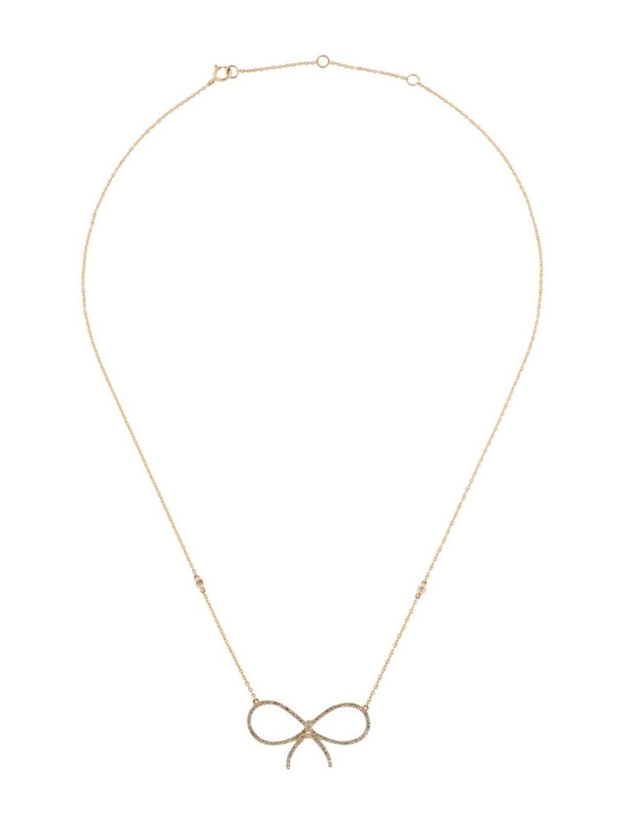 1--14k Yellow Gold Diamond Bow Necklace , 14k Yellow Gold Diamond Bow Necklace 