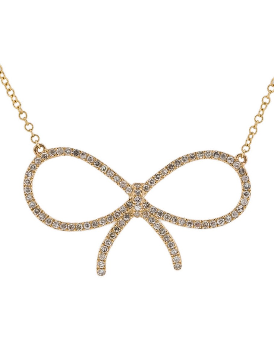 14k Yellow Gold Diamond Bow Necklace 