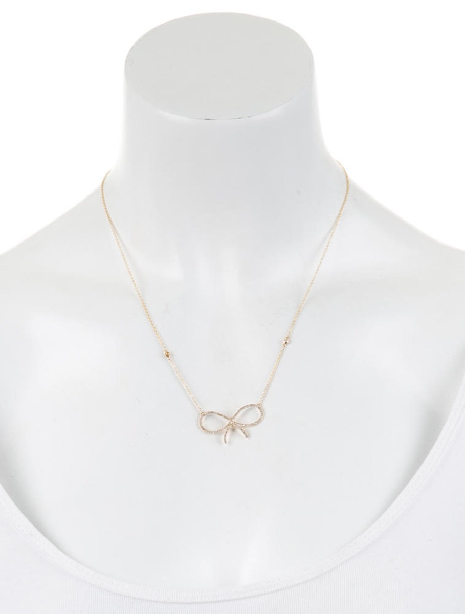 14k Yellow Gold Diamond Bow Necklace 