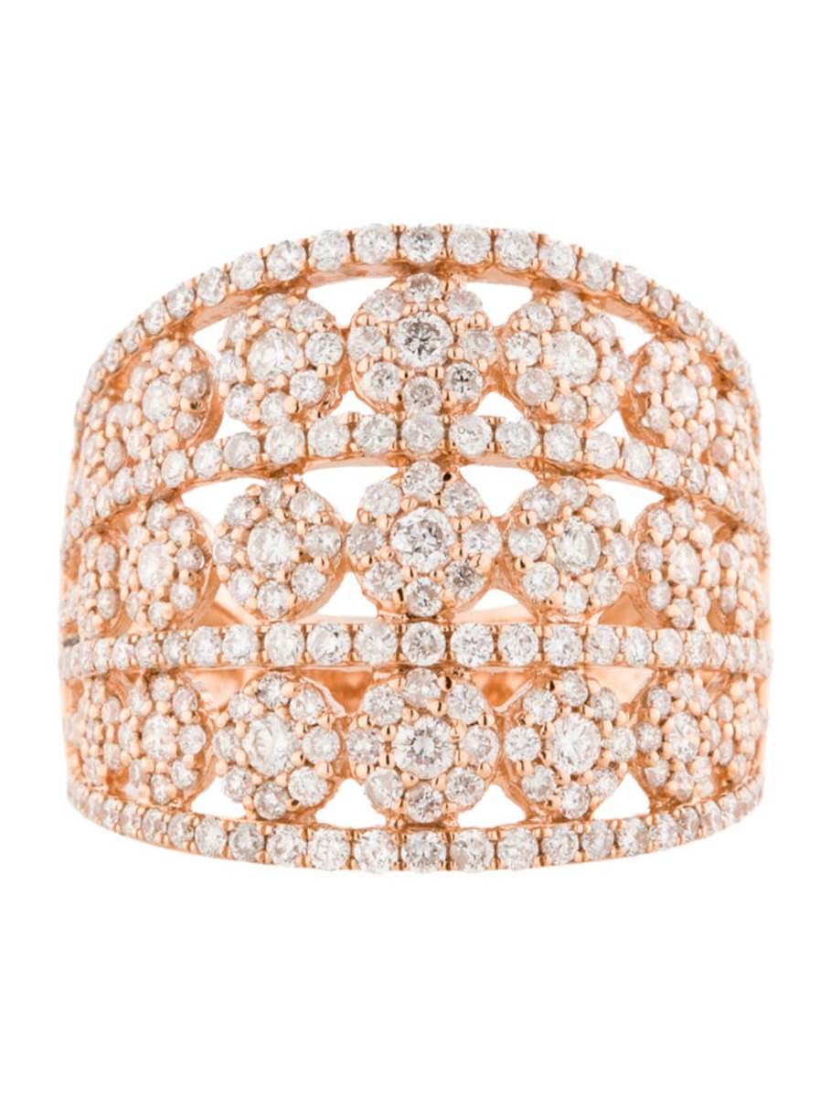 1--14k Rose Gold Diamond Flower Cluster Ring 1.70ctw, 14k Rose Gold Diamond Flower Cluster Ring 1.70ctw