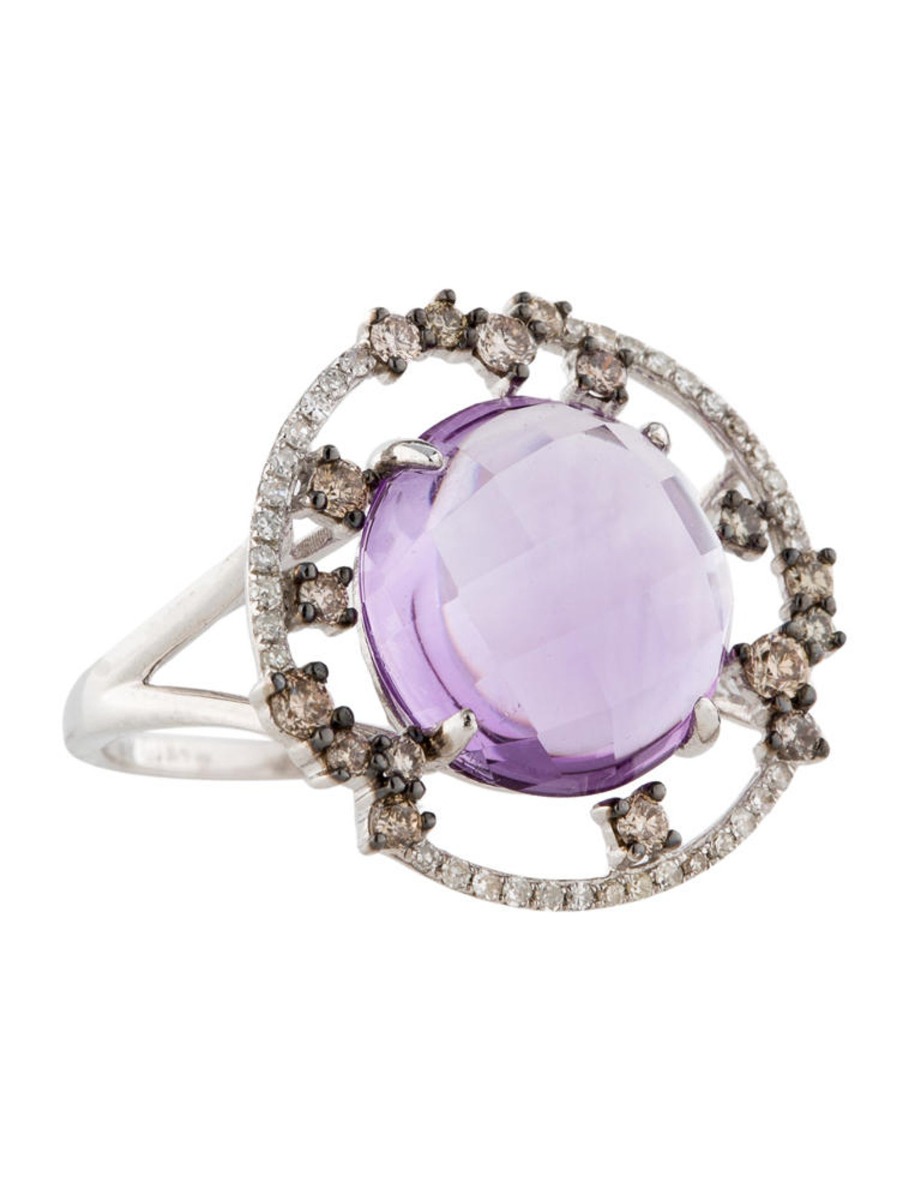 0--14k White Gold 5.09ctw Amethyst and Diamond Ring, 14k White Gold 5.09ctw Amethyst and Diamond Ring