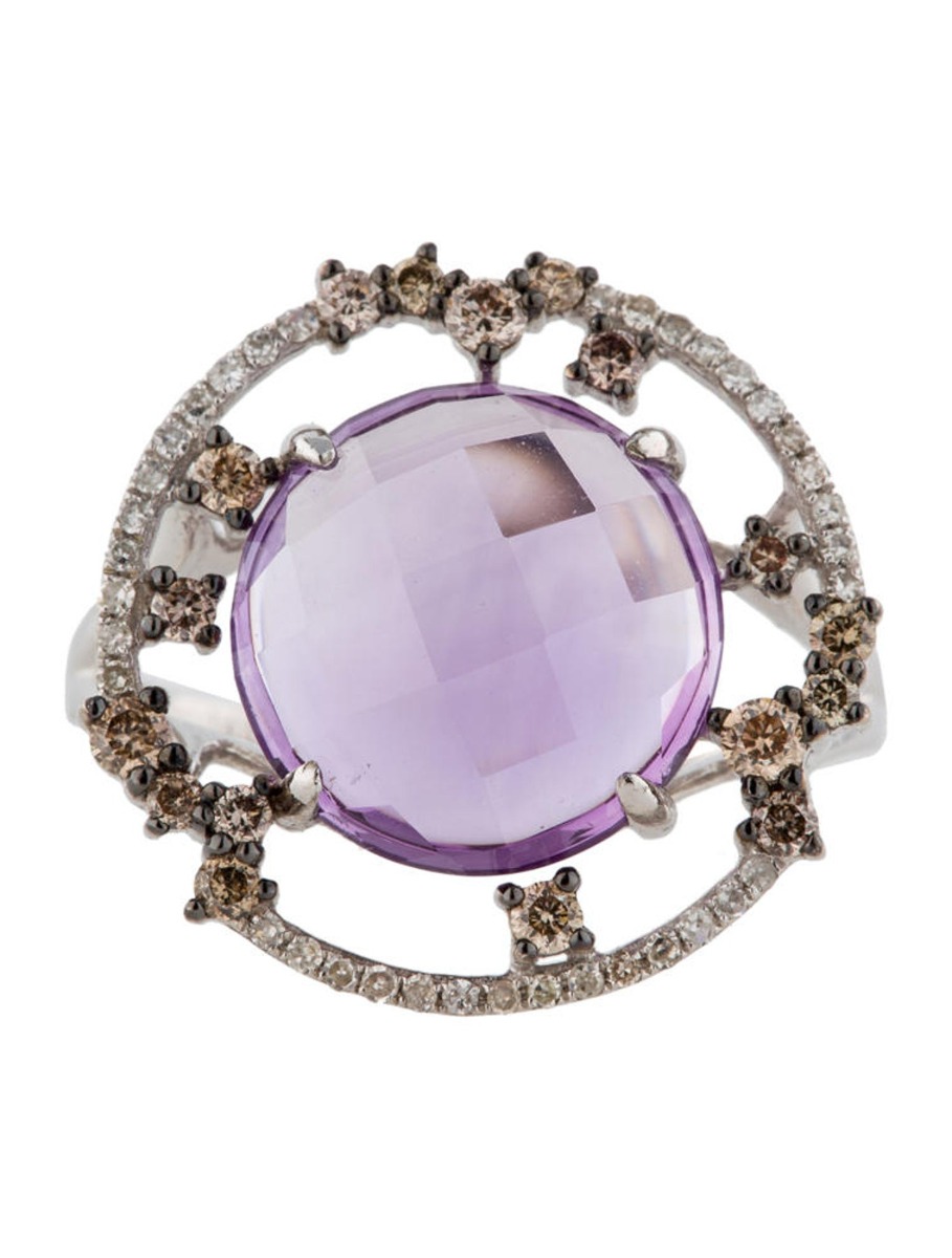 1--14k White Gold 5.09ctw Amethyst and Diamond Ring, 14k White Gold 5.09ctw Amethyst and Diamond Ring