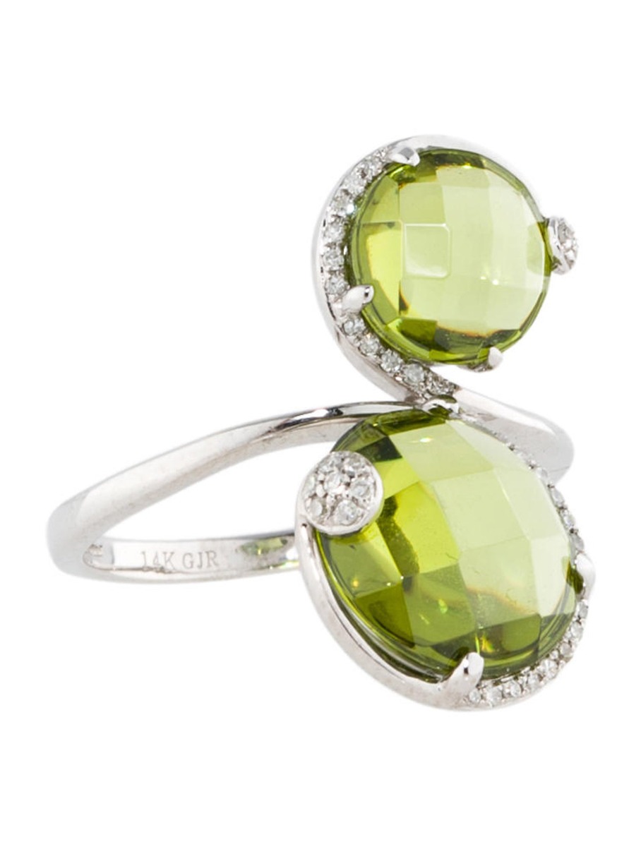 0--14k White Gold 8.21ctw Peridot and Diamond Ring, 14k White Gold 8.21ctw Peridot and Diamond Ring