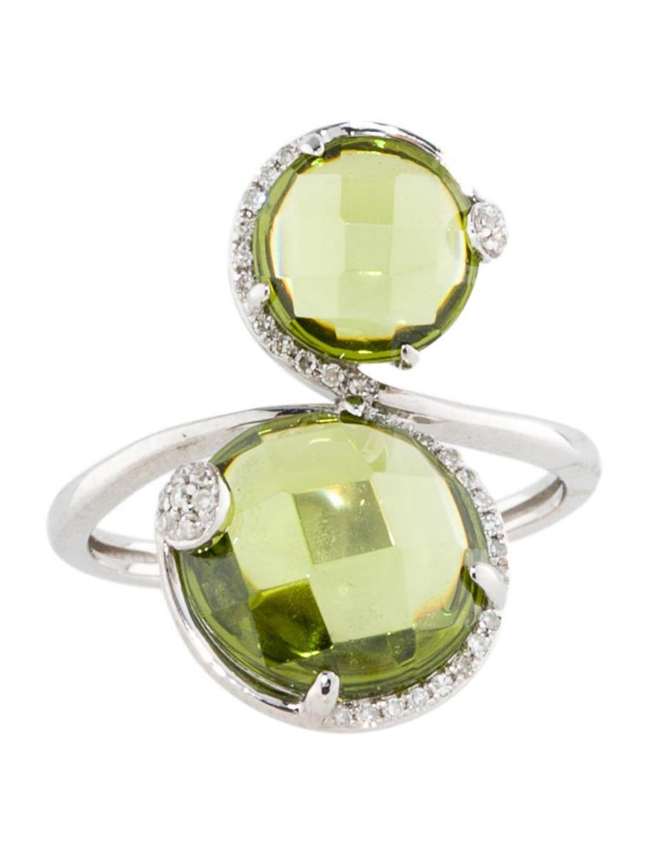 1--14k White Gold 8.21ctw Peridot and Diamond Ring, 14k White Gold 8.21ctw Peridot and Diamond Ring