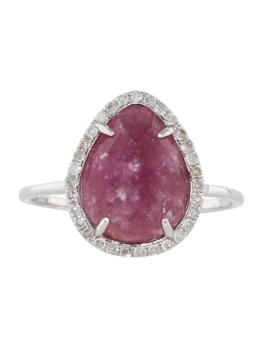 1--14k White Gold 2.68ctw Lepidolite and Diamond Ring, 14k White Gold 2.68ctw Lepidolite and Diamond Ring