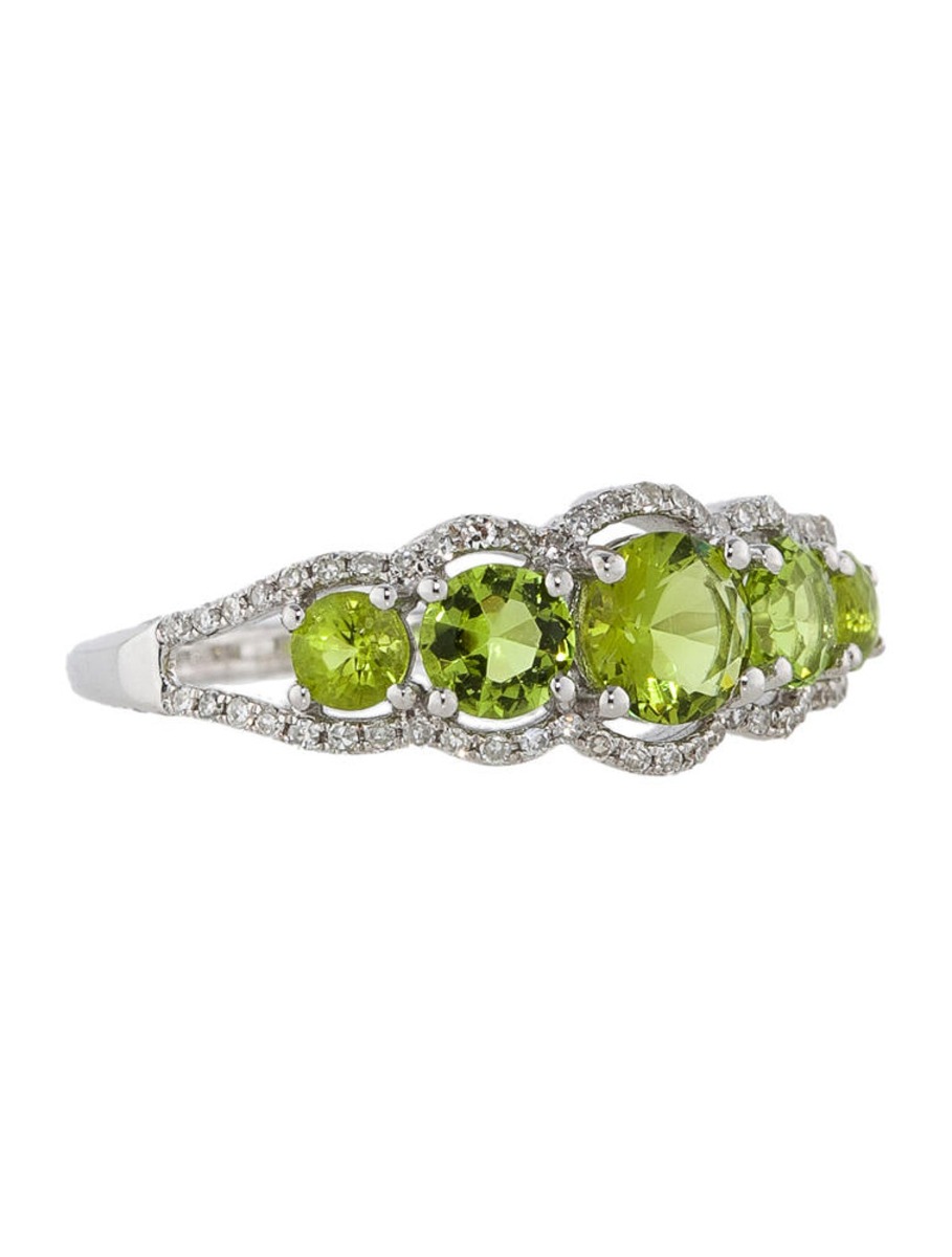 0--14k White Gold Peridot and Diamond Ring, 14k White Gold Peridot and Diamond Ring