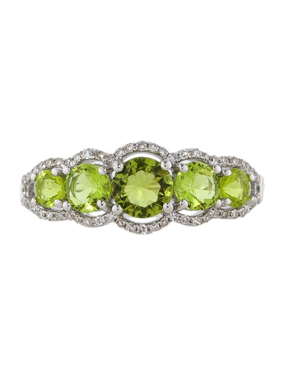 1--14k White Gold Peridot and Diamond Ring, 14k White Gold Peridot and Diamond Ring