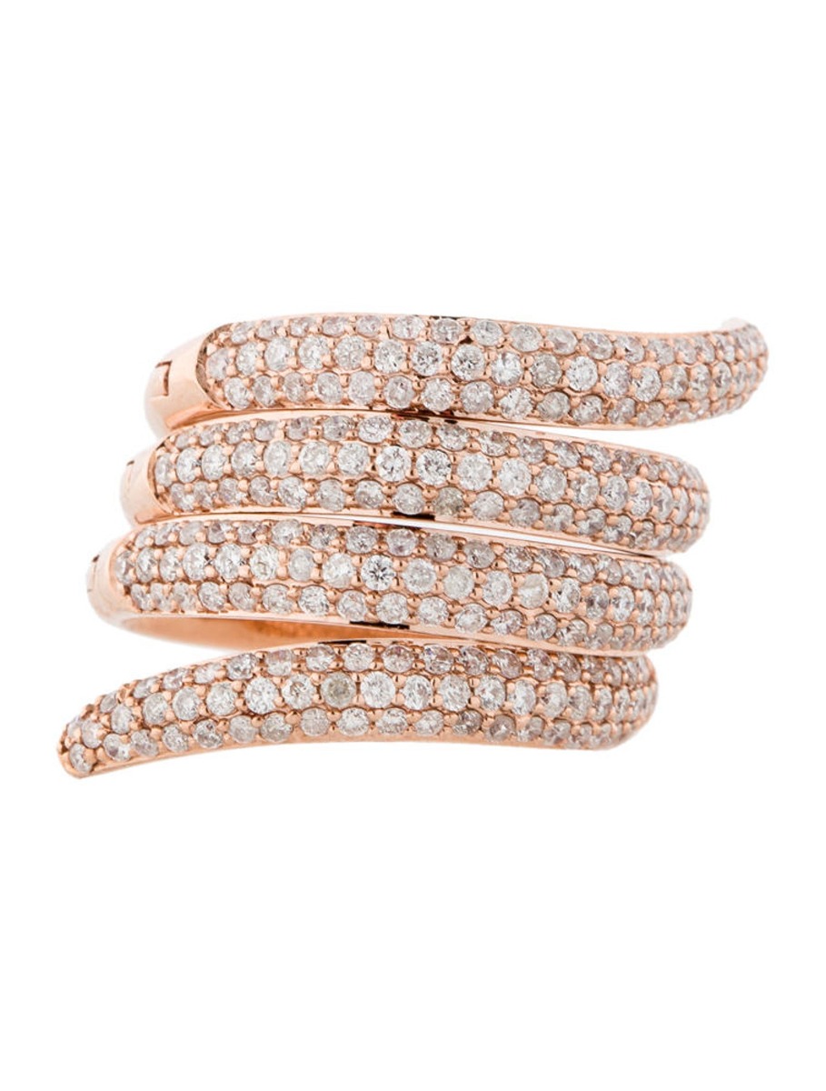 1--14k Rose Gold Coiled Diamond Ring, 14k Rose Gold Coiled Diamond Ring