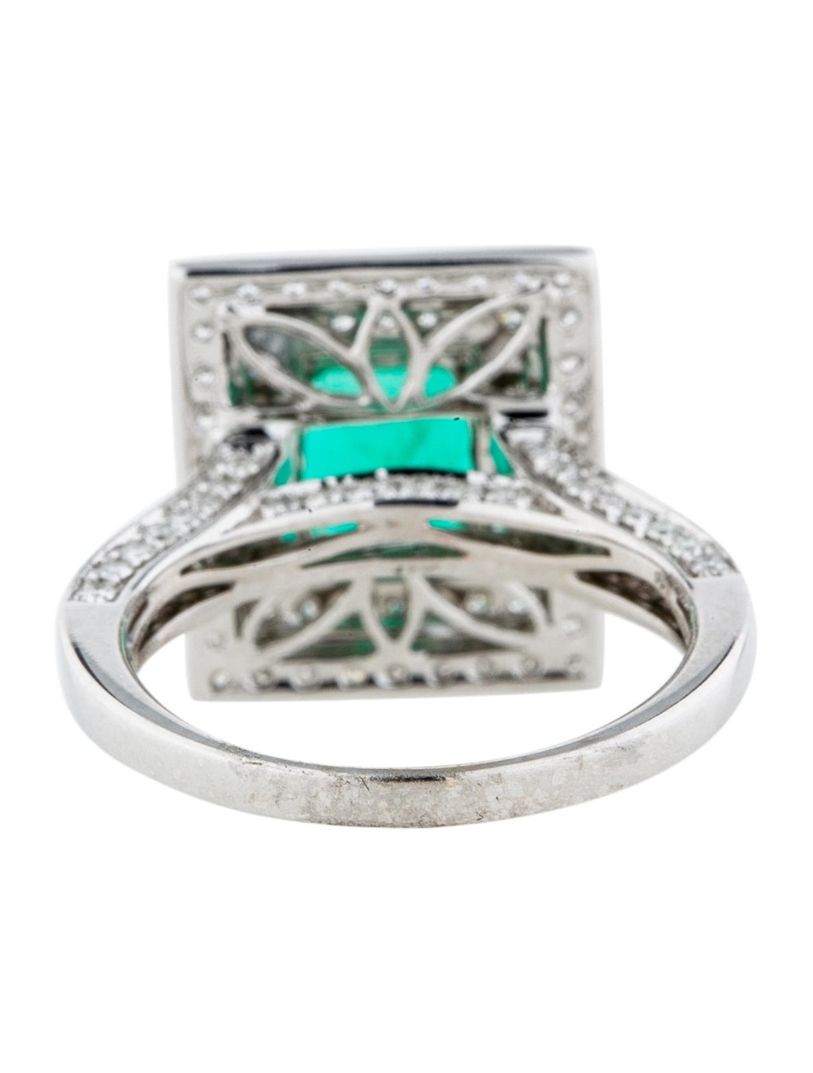 1--18k White Gold Emerald and Diamond Ring, 18k White Gold Emerald and Diamond Ring