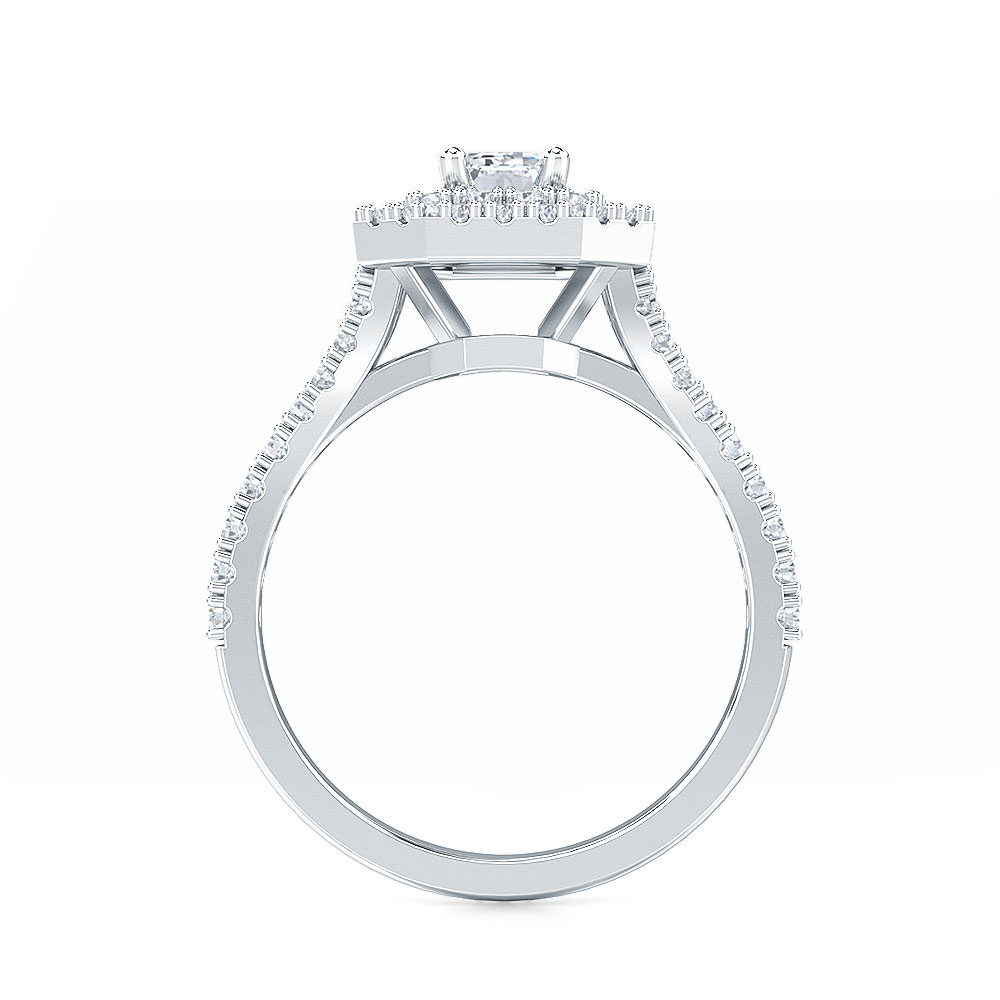 1--1.25 Ctw Double Halo Bridal Ring In 14K White Gold, 1.25 Ctw Double Halo Bridal Ring In 14K White Gold