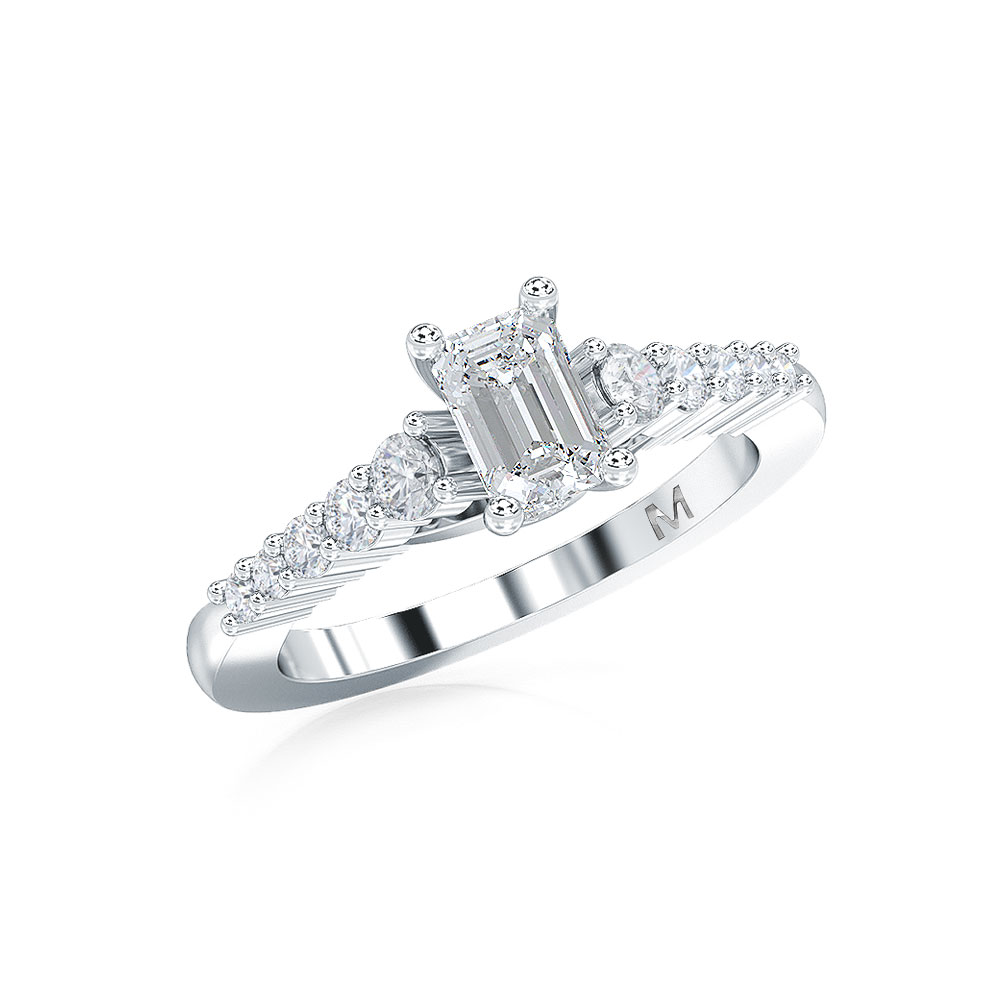 0--1 Ctw Ec Solitaire With Lab Grown Diamond On Shank In 14K White Gold, 1 Ctw Ec Solitaire With Lab Grown Diamond On Shank In 14K White Gold