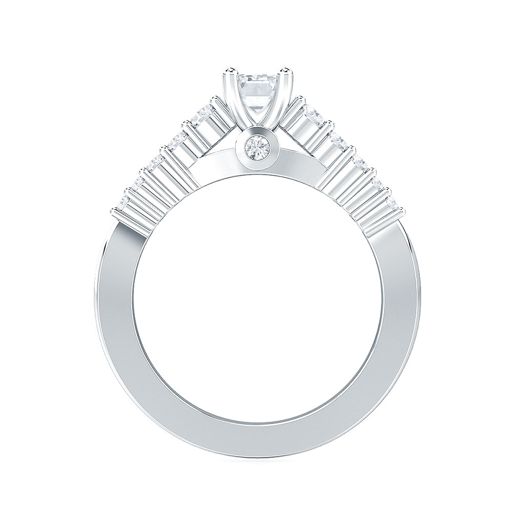 1--1 Ctw Ec Solitaire With Lab Grown Diamond On Shank In 14K White Gold, 1 Ctw Ec Solitaire With Lab Grown Diamond On Shank In 14K White Gold