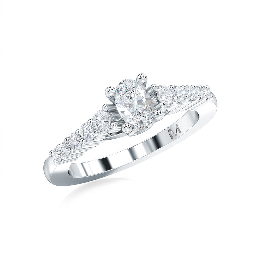 0--1 Ctw Oval Solitaire With Lab Grown Diamond On Shank In 14K White Gold, 1 Ctw Oval Solitaire With Lab Grown Diamond On Shank In 14K White Gold