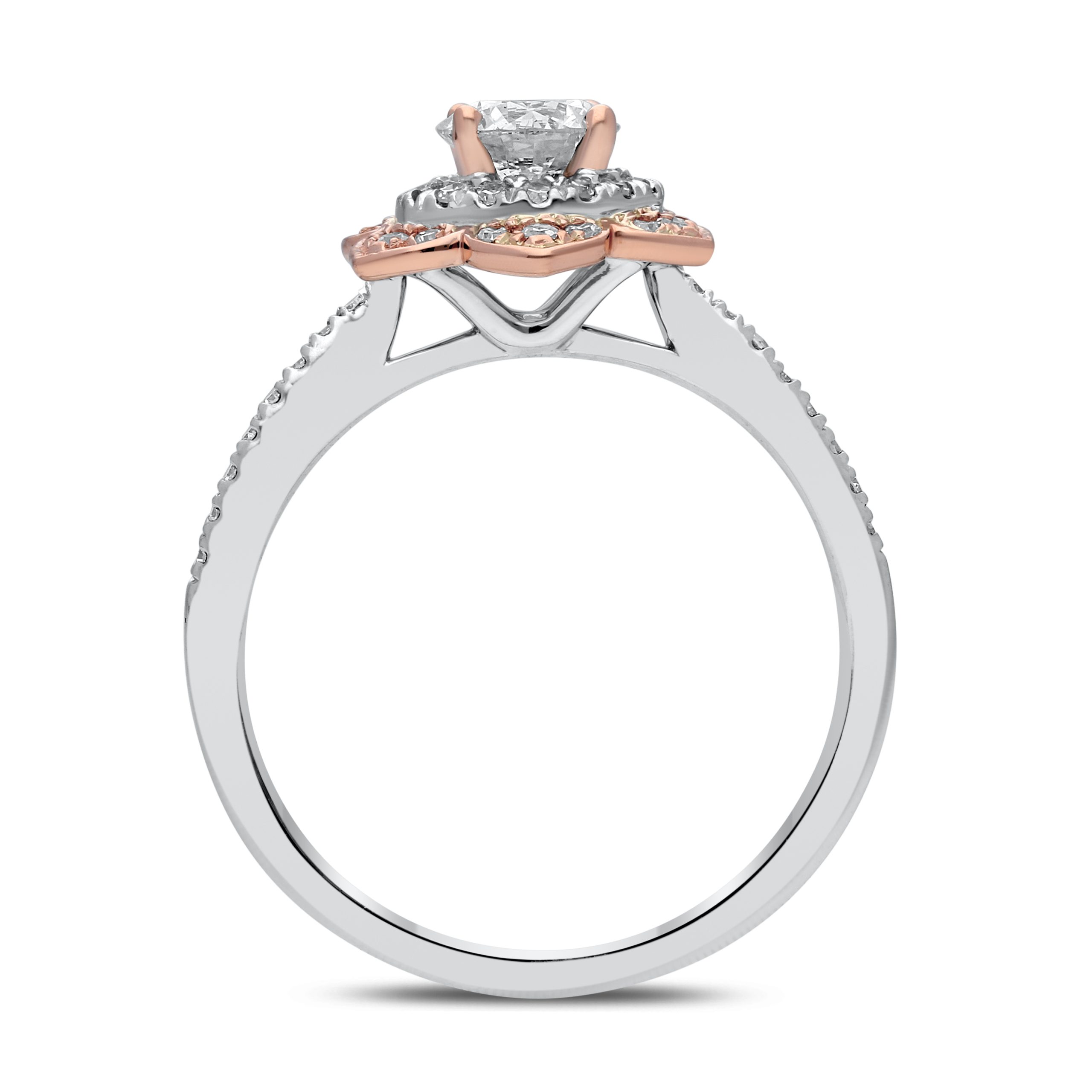 1--0.80 Ctw Round Cut Flower Ring In 14K Two-Tone Rose and White Gold, 0.80 Ctw Round Cut Flower Ring In 14K Two-Tone Rose and White Gold