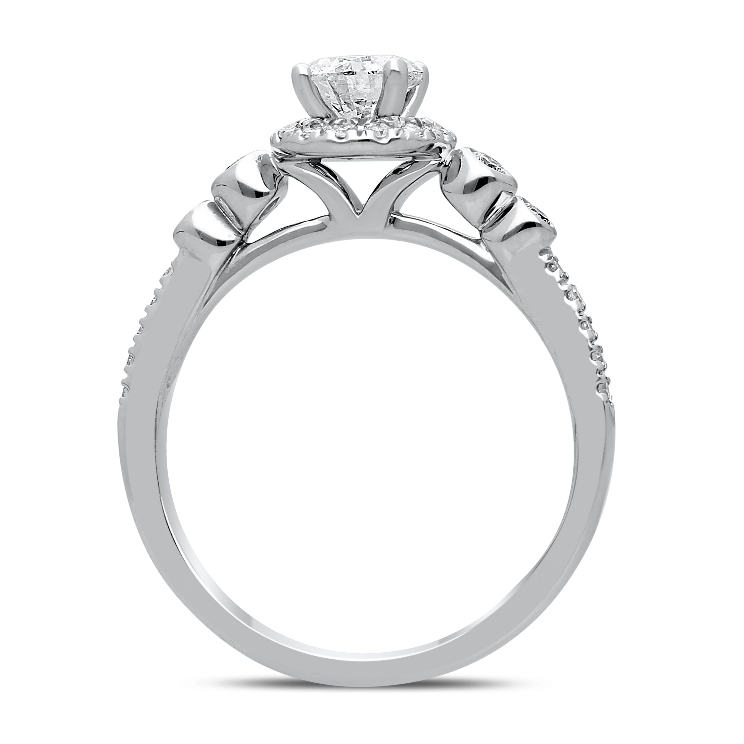 1--0.80 Ctw White Round Cut With White Halo Ring In 14K White Gold, 0.80 Ctw White Round Cut With White Halo Ring In 14K White Gold