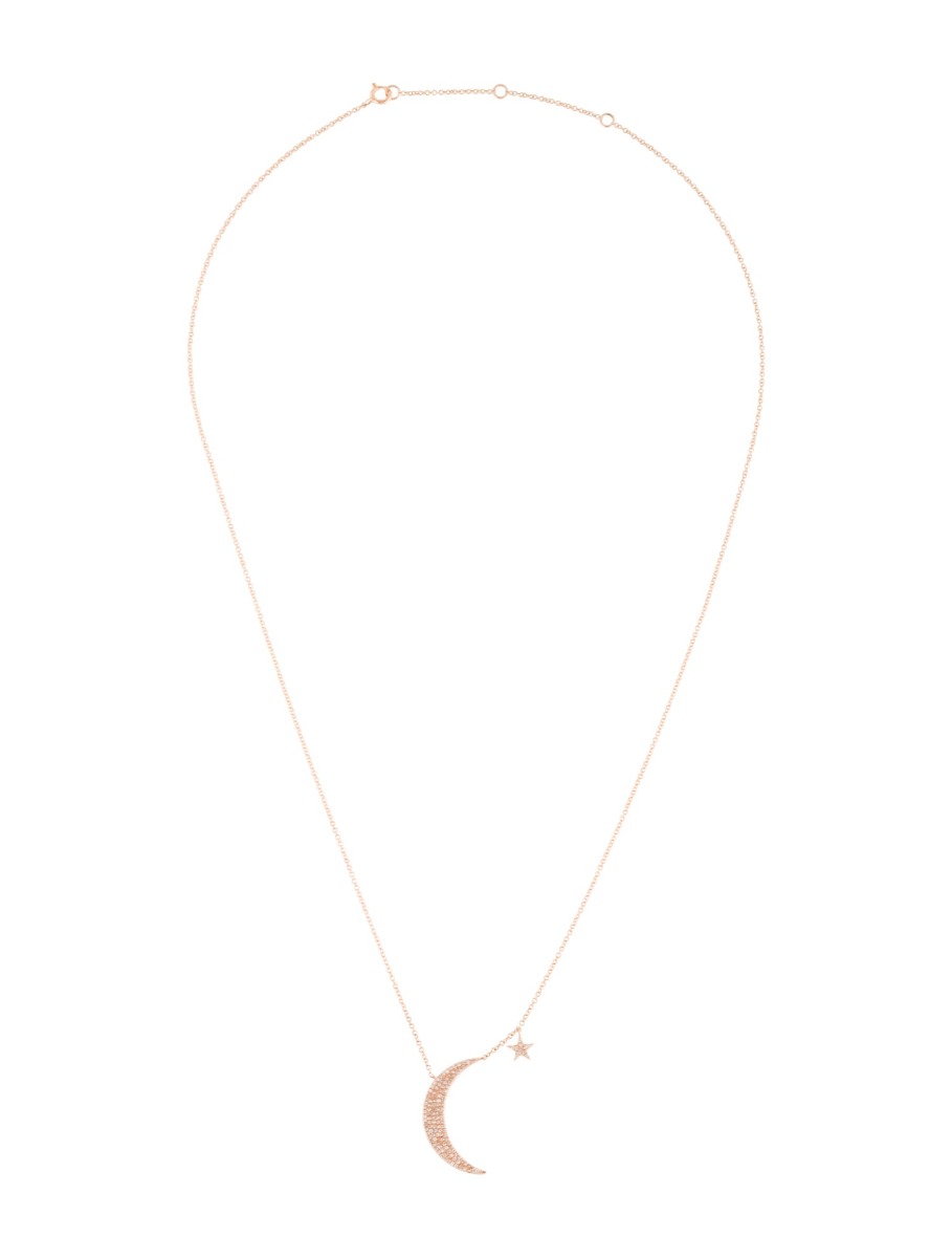 14K Rose Gold Diamond Moon & Star Necklace