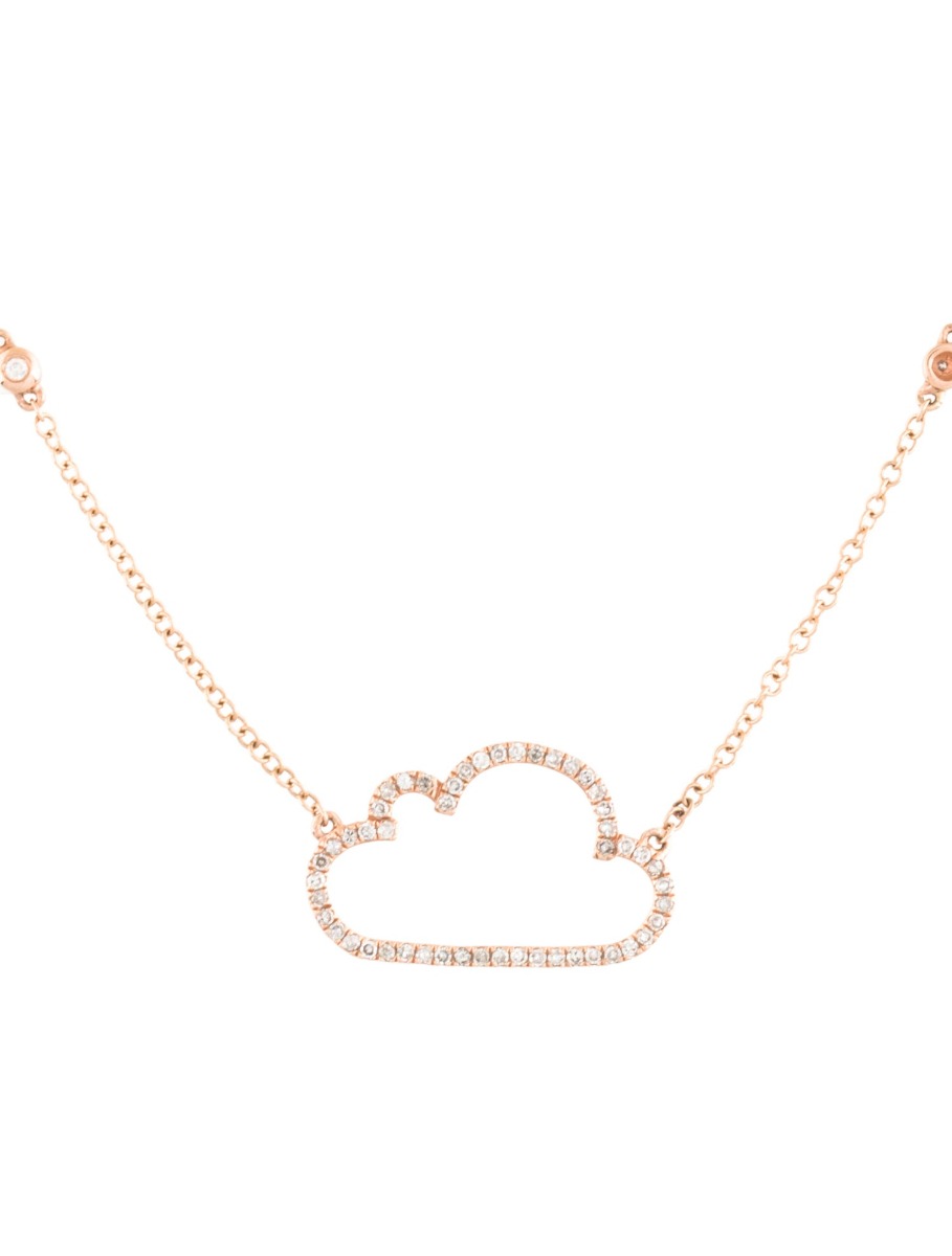 0--14K Rose Gold Diamond Cloud Pendant Necklace, 14K Rose Gold Diamond Cloud Pendant Necklace