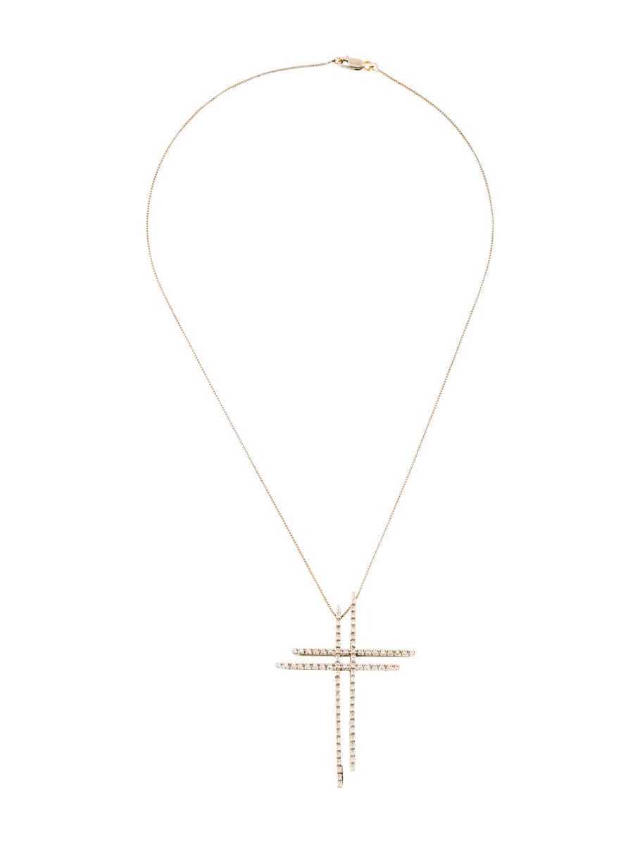 18K Yellow Gold Diamond Linear Cross Pendant Necklace