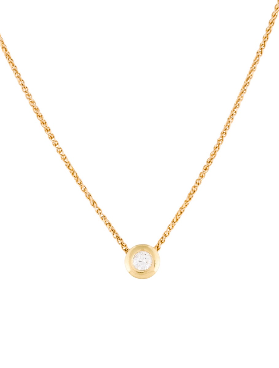 0--18K Yellow Gold Diamond Pendant Necklace, 18K Yellow Gold Diamond Pendant Necklace