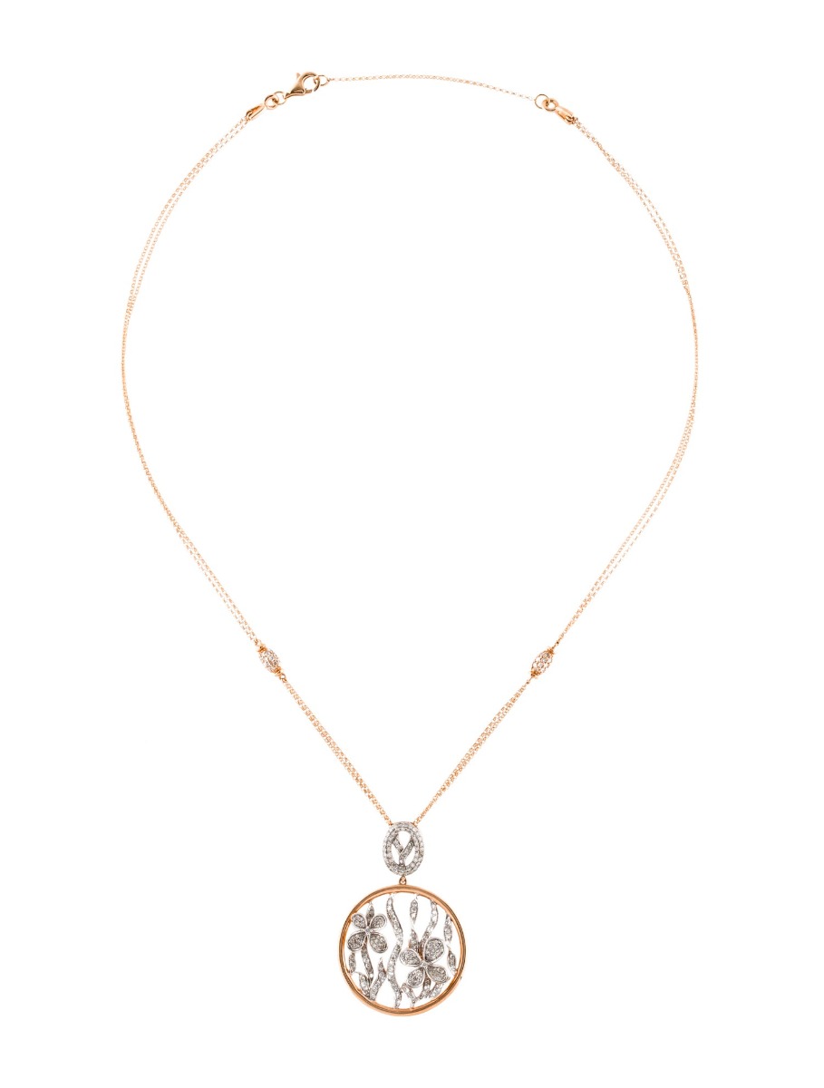 14K Diamond Floral Disc Pendant Necklace