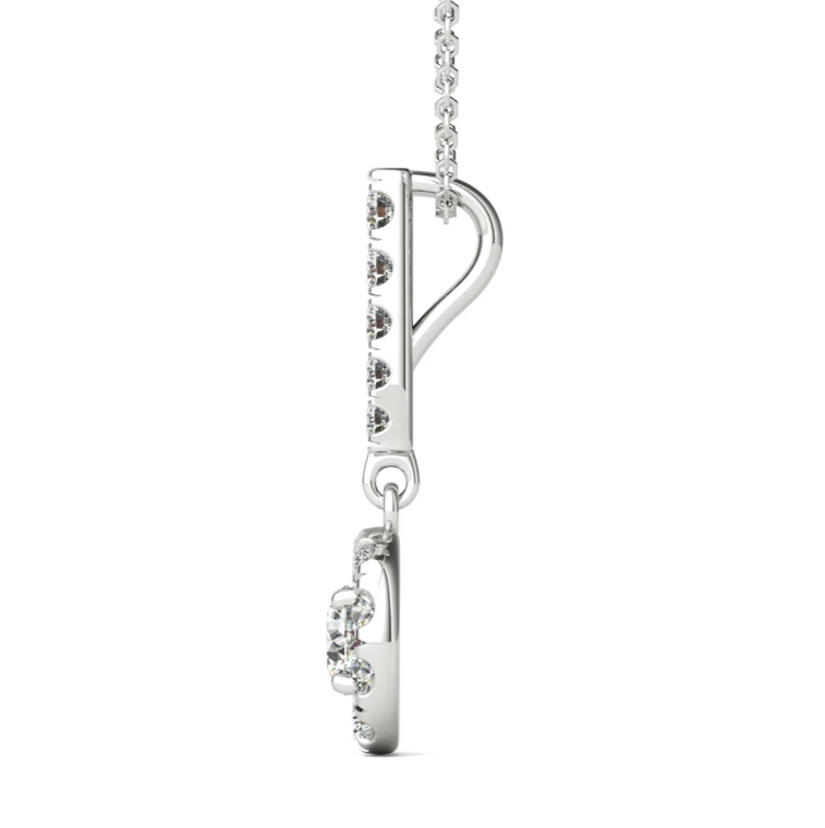 3/4 Ct tw 14K White Gold Natural Diamond Halo Stick Pendant Necklace