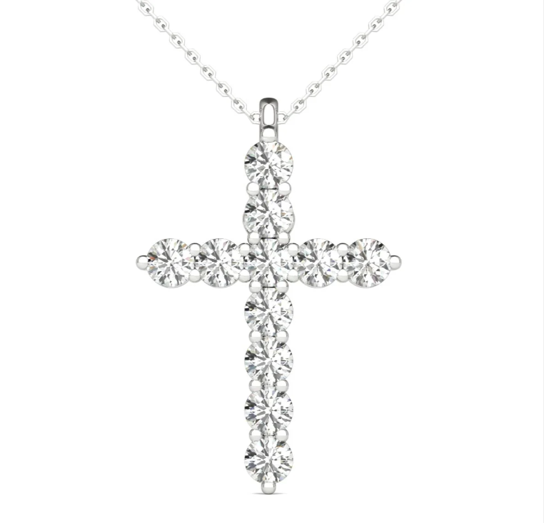 0--1/2 Ct tw 14K Hypoallergenic White Gold Natural Diamond Cross Pendant Necklace, 1/2 Ct tw 14K Hypoallergenic White Gold Natural Diamond Cross Pendant Necklace