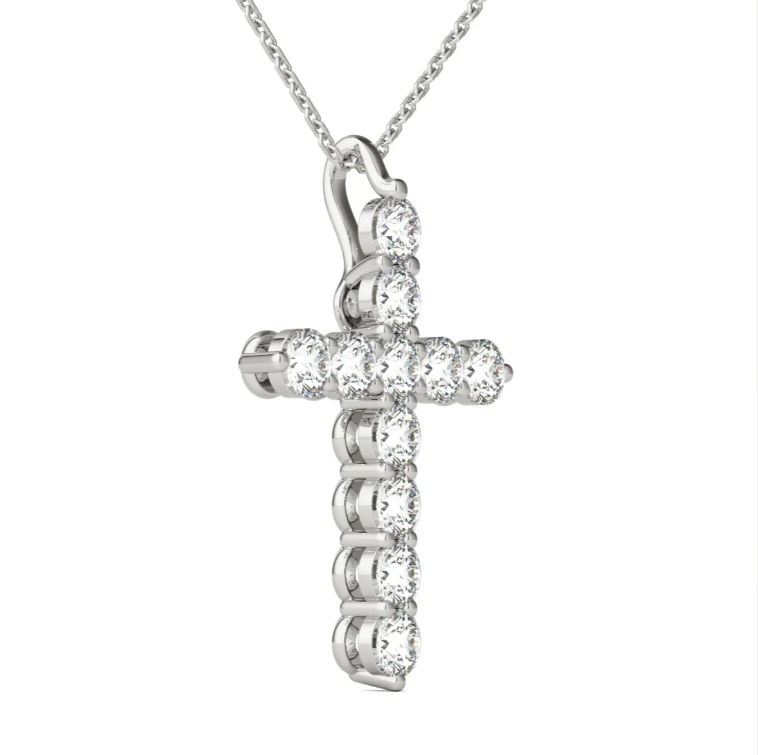 1--1/2 Ct tw 14K Hypoallergenic White Gold Natural Diamond Cross Pendant Necklace, 1/2 Ct tw 14K Hypoallergenic White Gold Natural Diamond Cross Pendant Necklace