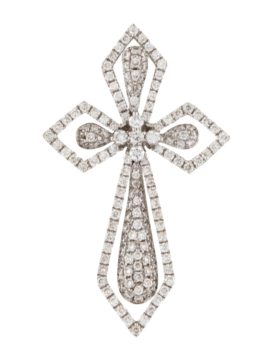 0--18K White Gold Diamond Cross Pendant, 18K White Gold Diamond Cross Pendant