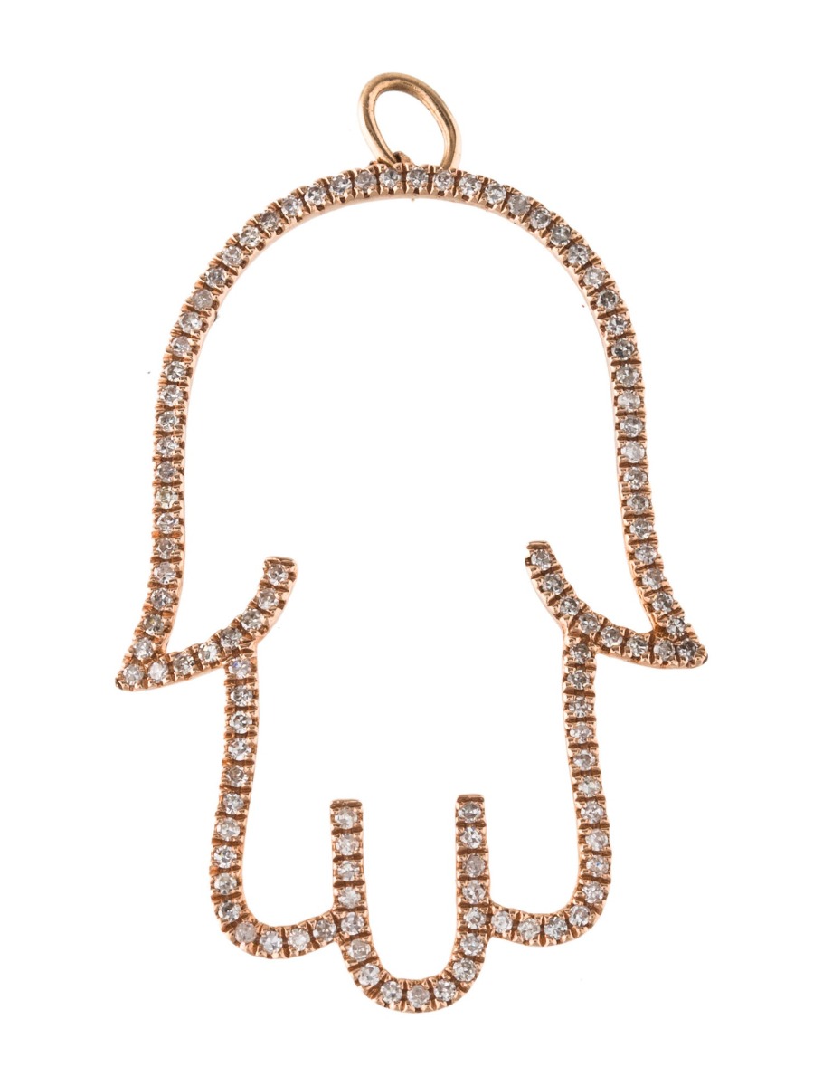 0--14K Rose Gold Diamond Hamsa Pendant, 14K Rose Gold Diamond Hamsa Pendant