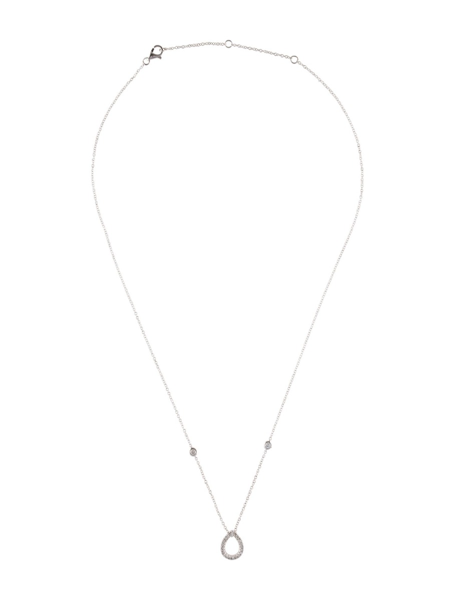 18K White Gold Diamond Teardrop Pendant Necklace