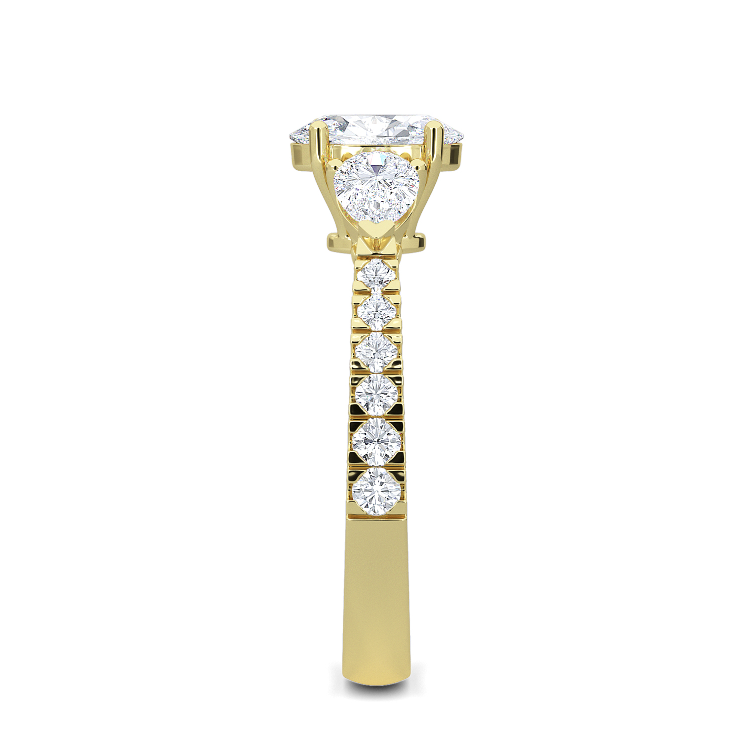 1.50 Ctw With 3/4 Ct Oval Center And Pear Shaped Lab Grown Diamond Ring In 14K Yellow Gold