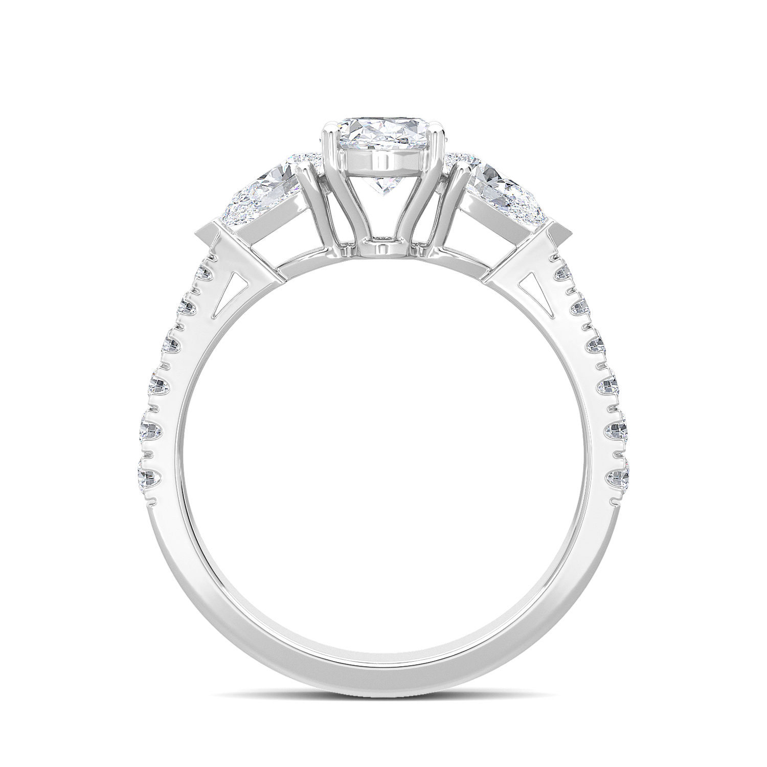 1--1.50 Ctw With 3/4 Ct Oval Center And Pear Shaped Lab Grown Diamond Ring In 14K White Gold, 1.50 Ctw With 3/4 Ct Oval Center And Pear Shaped Lab Grown Diamond Ring In 14K White Gold