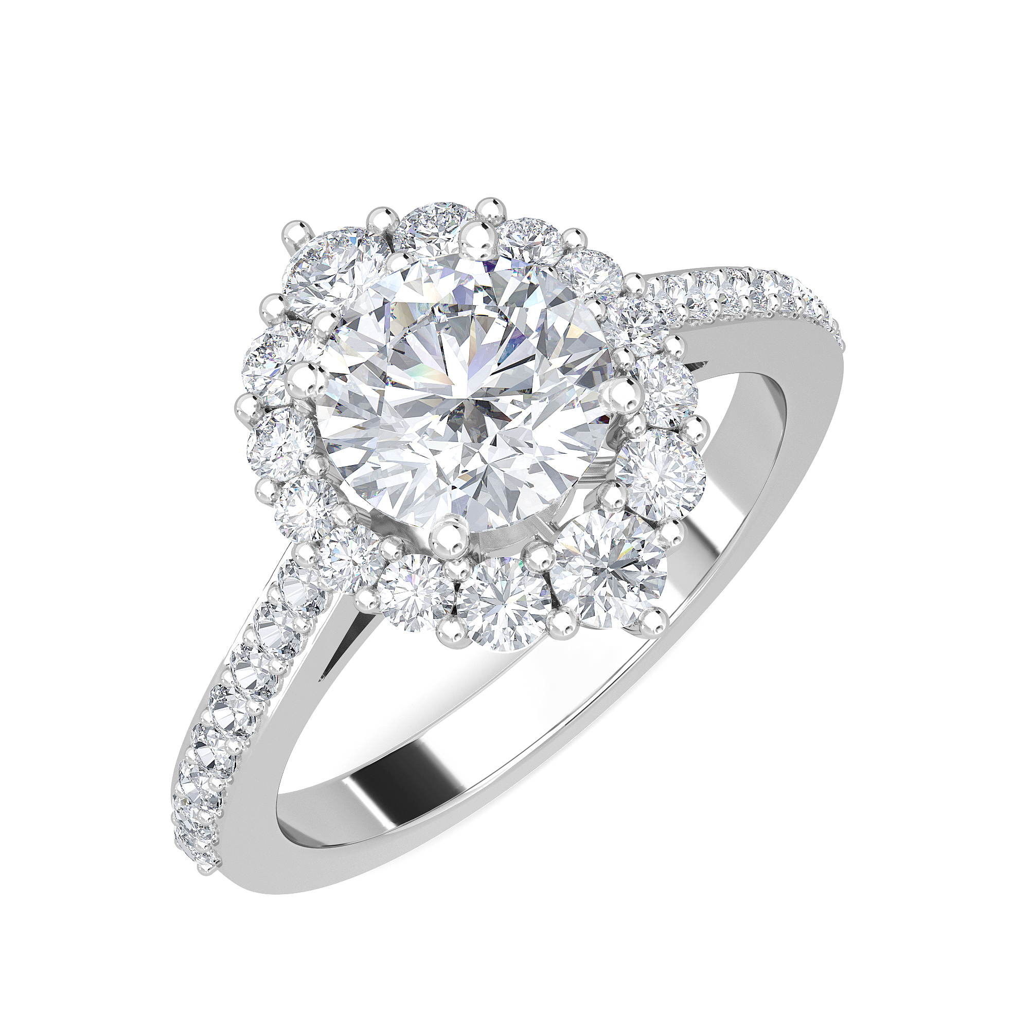 0--2 Ctw Halo Bridal Ring In 14K White Gold, 2 Ctw Halo Bridal Ring In 14K White Gold