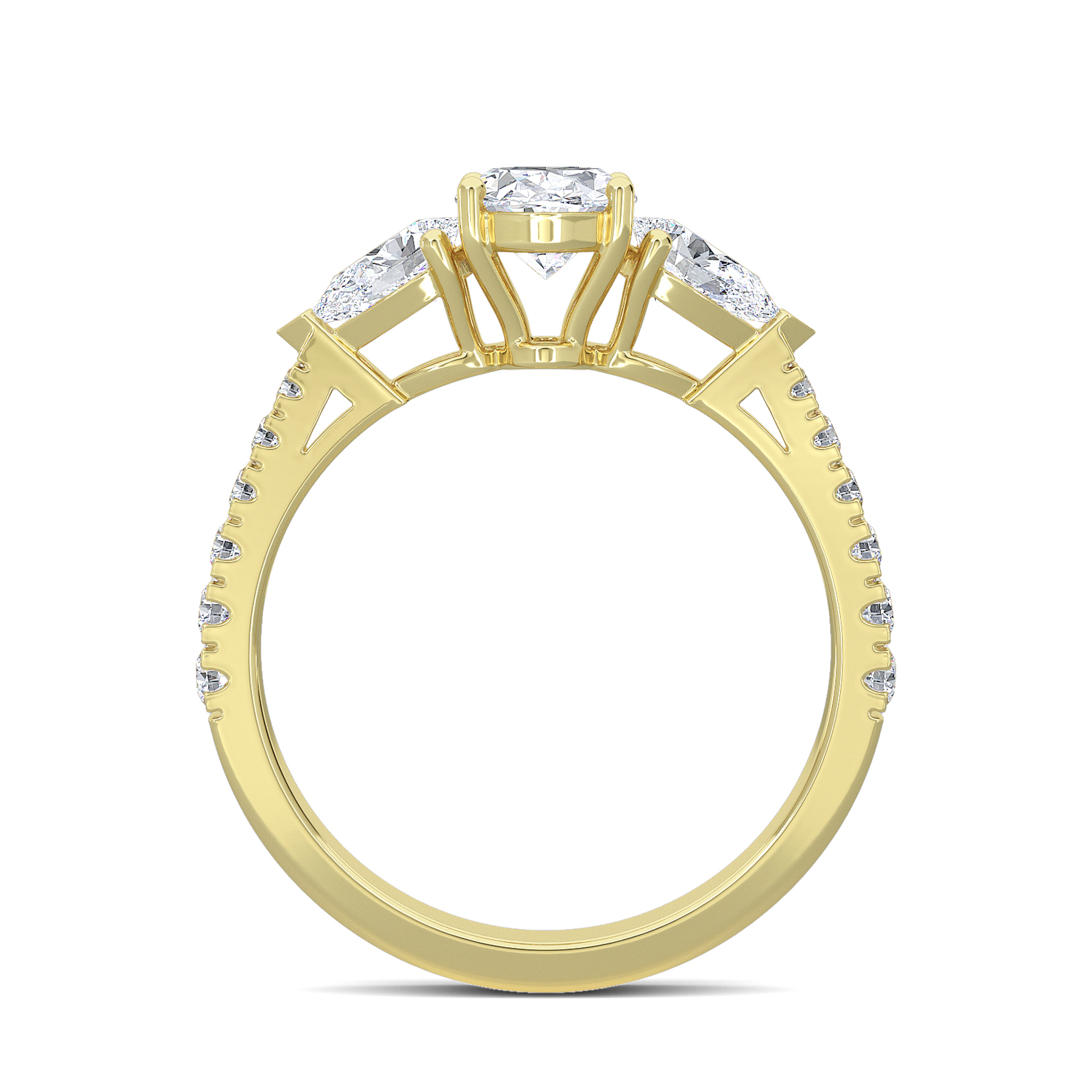 1--1.50 Ctw With 3/4 Ct Oval Center And Pear Shaped Lab Grown Diamond Ring In 14K Yellow Gold, 1.50 Ctw With 3/4 Ct Oval Center And Pear Shaped Lab Grown Diamond Ring In 14K Yellow Gold