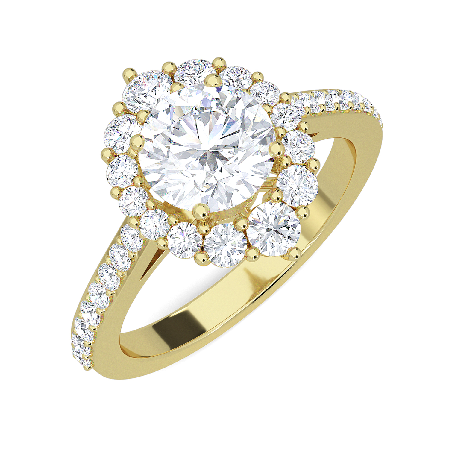 0--2 Ctw Halo Bridal Ring In 14K Yellow Gold, 2 Ctw Halo Bridal Ring In 14K Yellow Gold