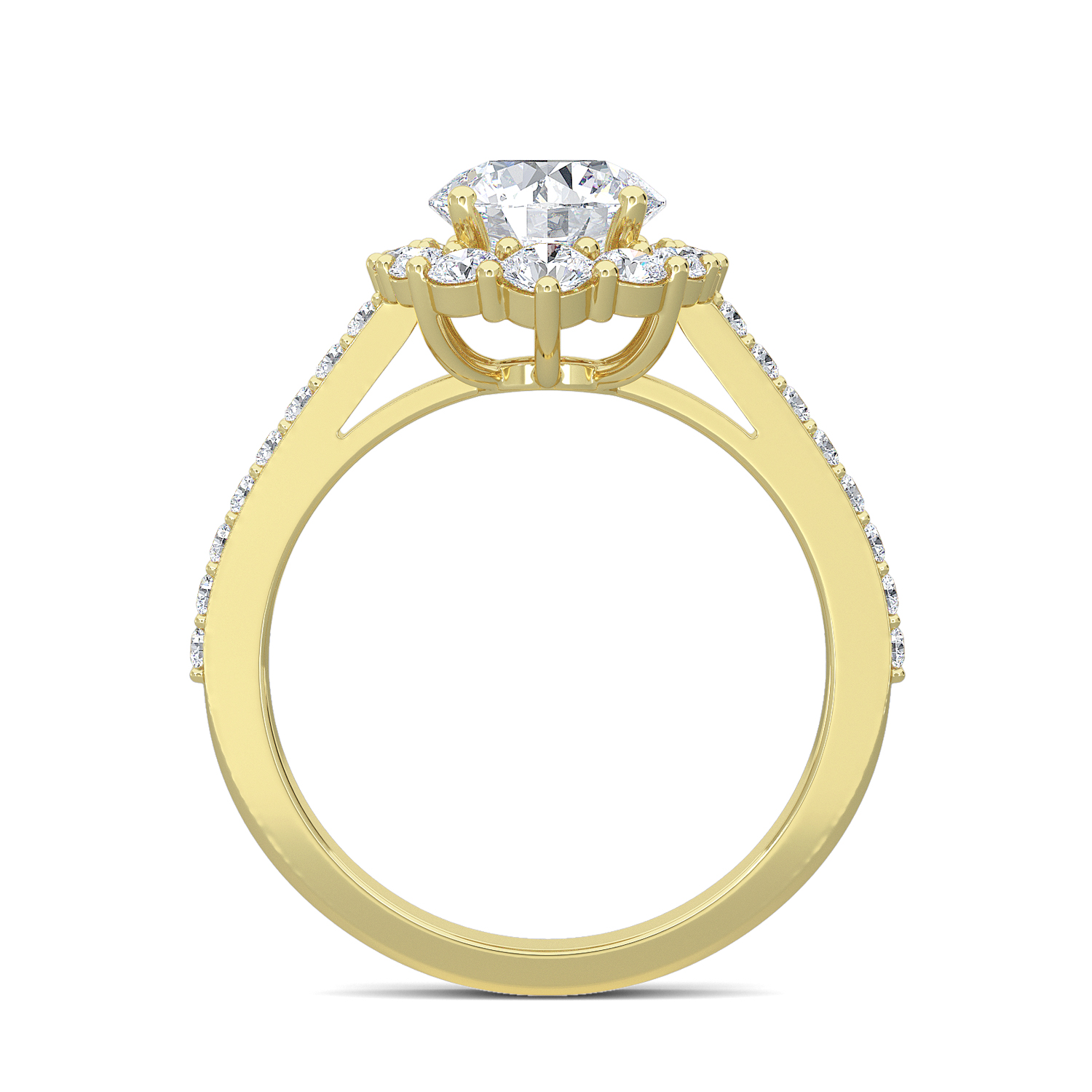 1--2 Ctw Halo Bridal Ring In 14K Yellow Gold, 2 Ctw Halo Bridal Ring In 14K Yellow Gold