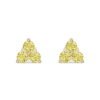 Three Stone Cluster Stud Earrings - Canary -